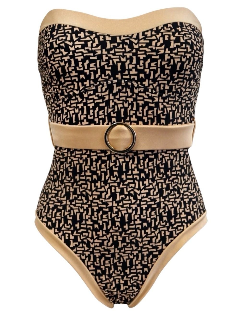 Pour Moi Casablanca Beige Black Belted Tummy control One-Piece Swimsuit Sz 8 - Picture 9 of 12
